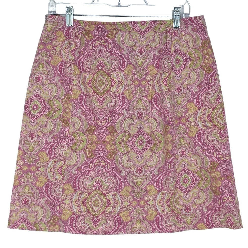 Evelyn pink yellow & green paisley print mini skirt, 10
